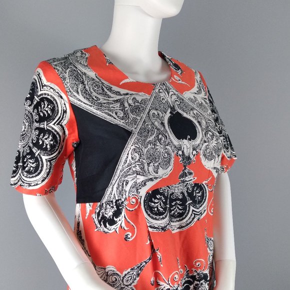 ASOS Maternity Dress Women's Size 4 Orange Black White Print Short Sleeve - Picture 2 of 10